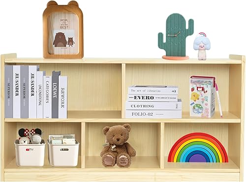 KOALA DIARY Gabinete de almacenamiento de madera con 5 compartimentos, 2 estantes Montessori organizadores y almacenamiento de juguetes, organizador