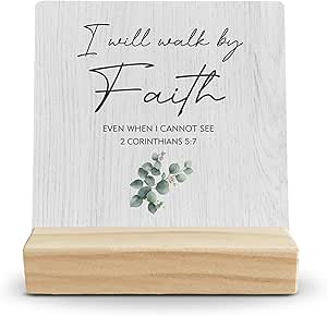 Amazon.com: FUGWN Christian Bible Verse Wood Desk Sign, Inspirational ...