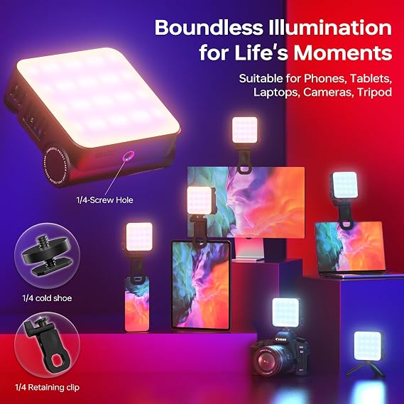ZHIYUN CINEPEER CM15 15W RGB Video Light Selfie Light 360 Full Color Camera Light with Cold Shoe 2600mAh CRI 94+ 2500k~10000k Rechargeable Portable Outdoor Photography Lighting Fill Handheld Light