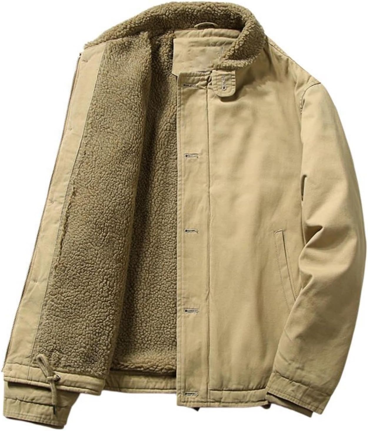 Men’s Winter Short Fleece Lined Workwear Bomber Jacket Thick Cotton Outerwear