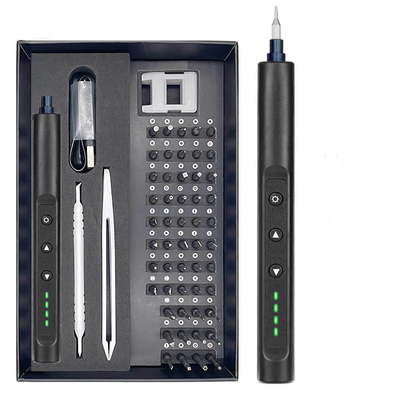 3.7V Electric Screwdriver, Mini Precision Screwdriver Set, 56 Magnetic Bits, Magnetic Storage, 5/32‘’Hex