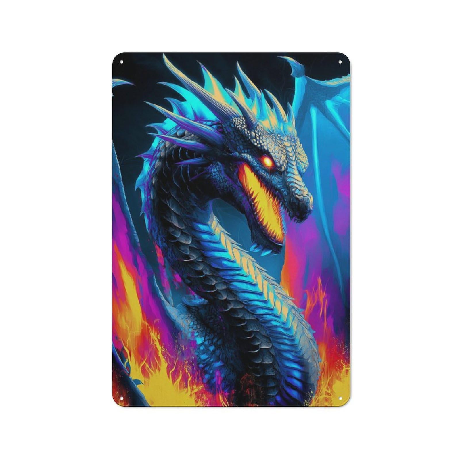 Junmoney Fiery Blue Dragon Artwork Farmhouse Metal Sign 30X20cm, Barn Style Rustic Kitchen Decor For Cottage, Kitchen, Hallway Or Breakfast Nook
