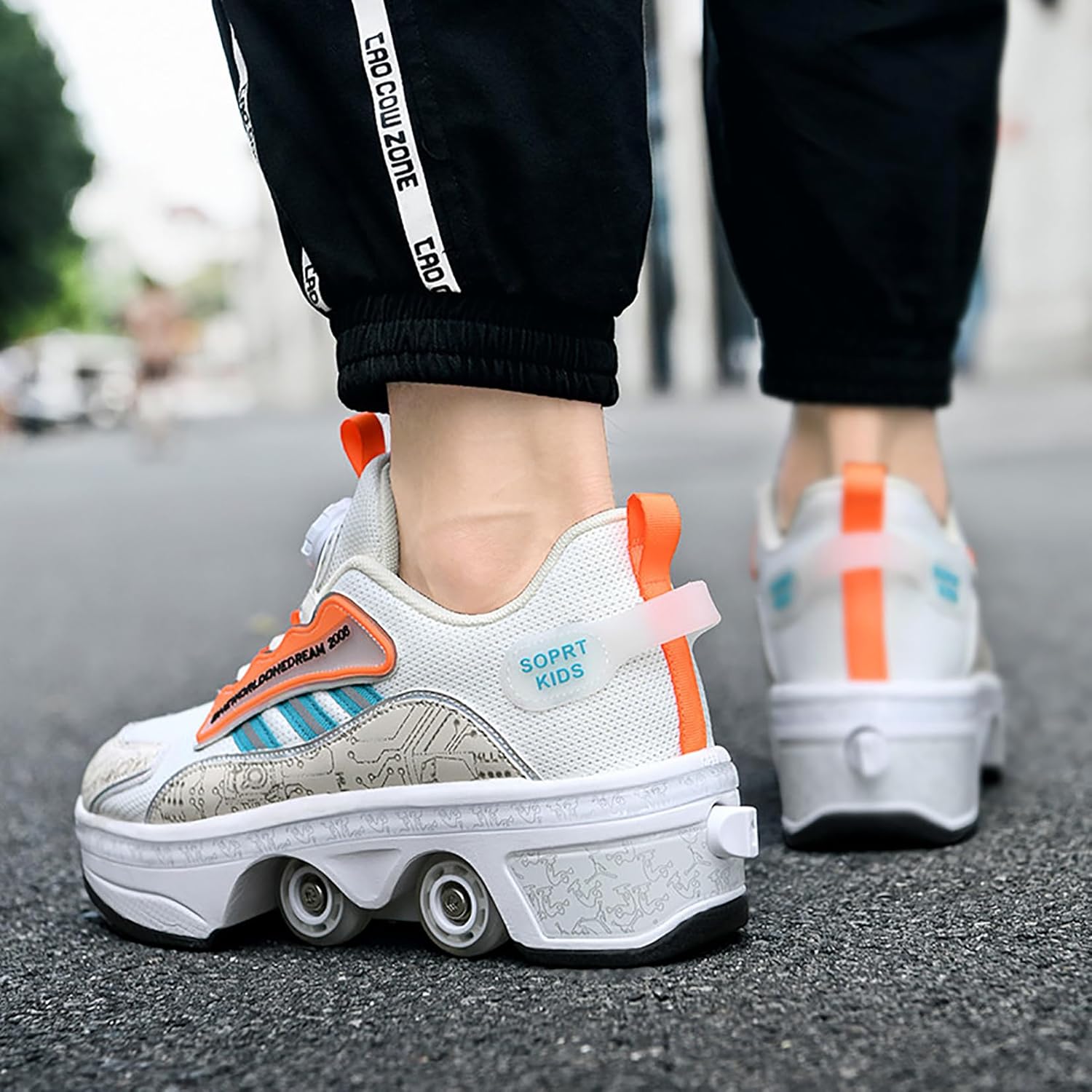 2 in 1 Deformation Roller Shoes, Roller Skate Shoes Outdoor with Detachable Brake Removable Pulley Skates Sneakers Skating Parkour with Wheels for Girls Boys