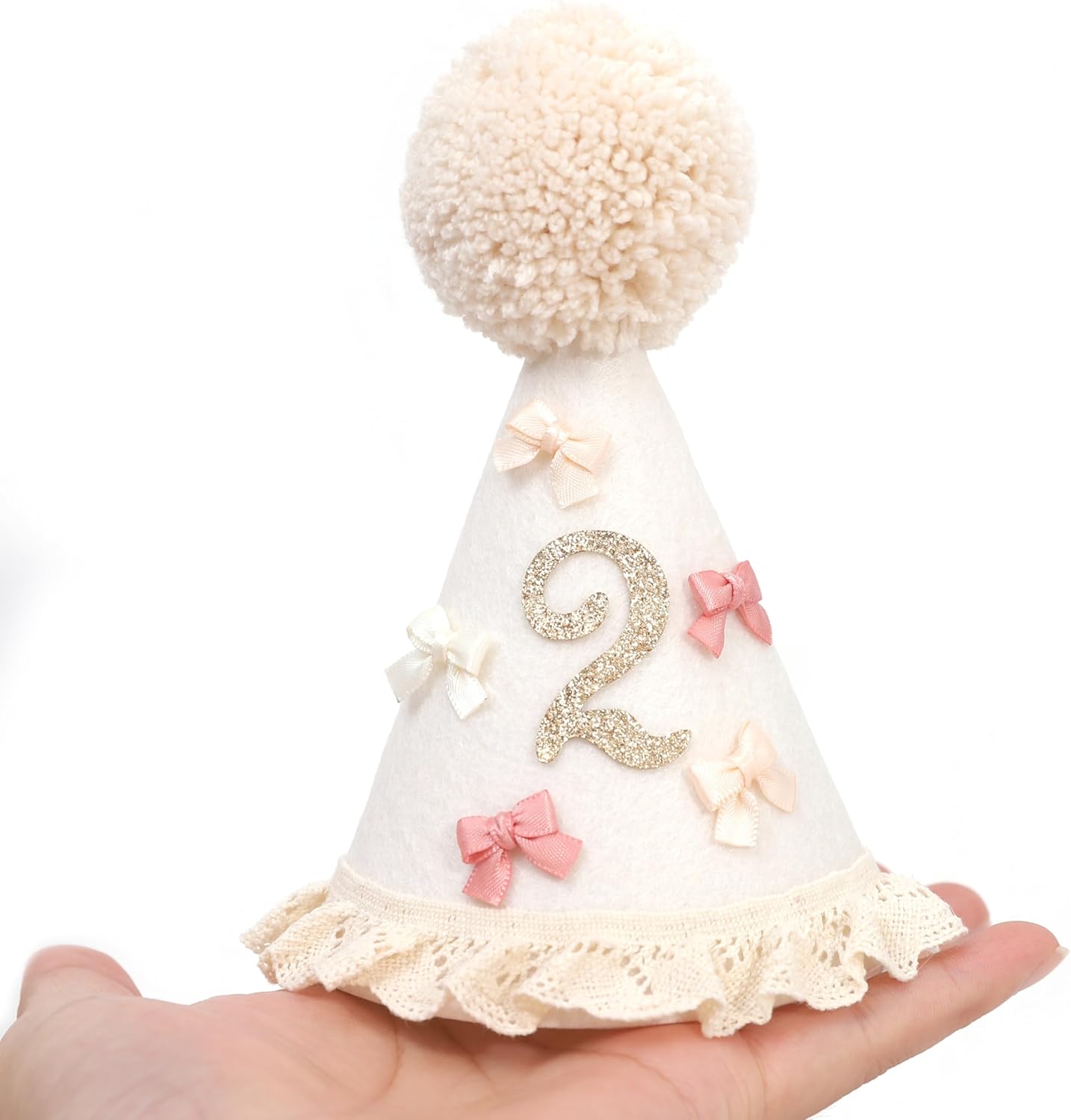 Bow 2nd Birthday Hat for Girls – Boho Birthday Crown, Baby Girl Pink Bday Party Hat, Bow Theme Decorations, Cake Smash Outfit (2nd birthday hat) - Image 5