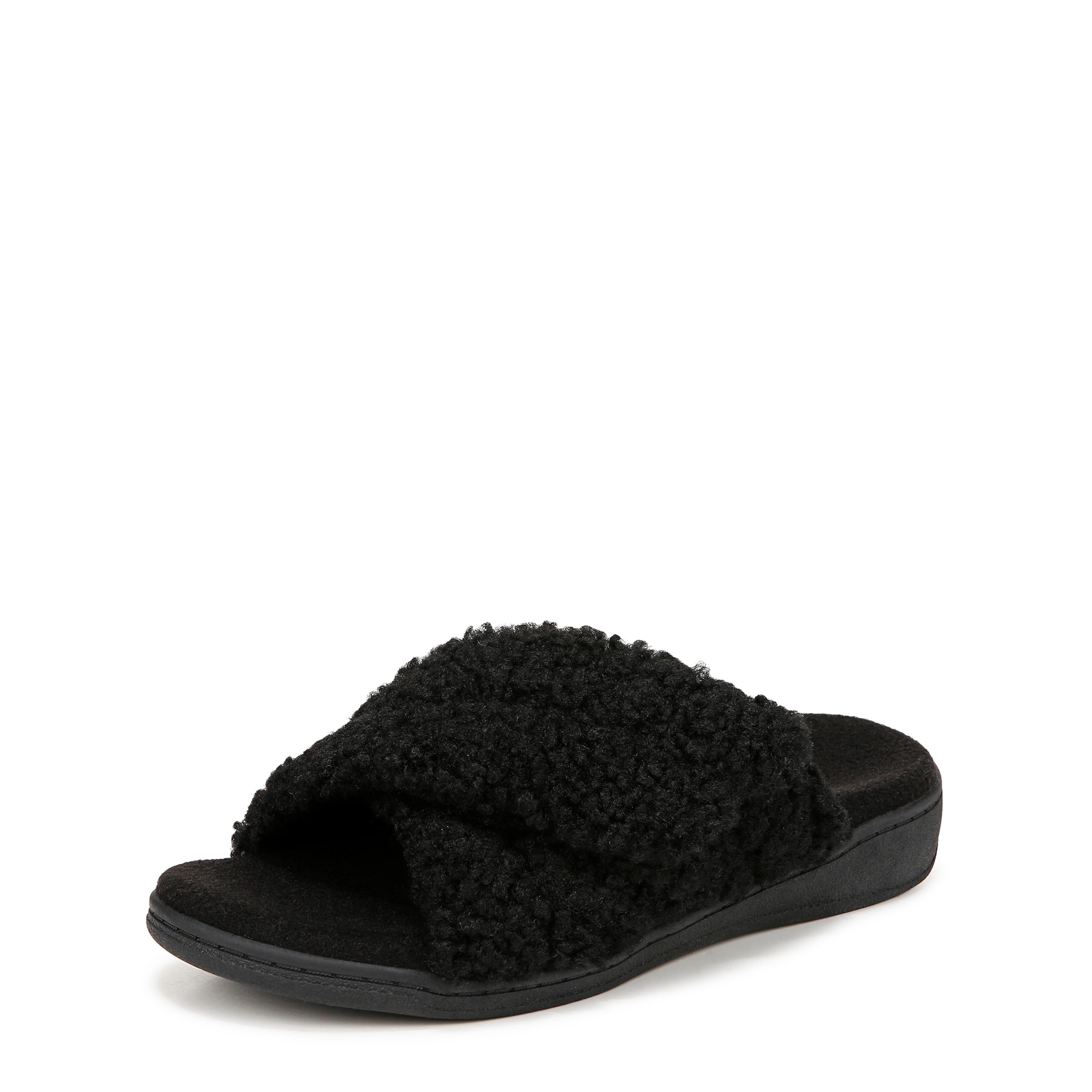Vionic Women's Slippers Relax II Shoes with Arch Support Black Shearling Medium Fit UK 7