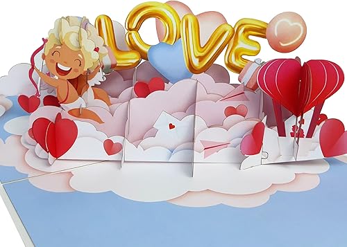 22CRAFT - Tarjetas desplegables para el día de San Valentín - Tarjeta desplegable de aniversario 3D de Cupido Love - Tarjeta de felicitación