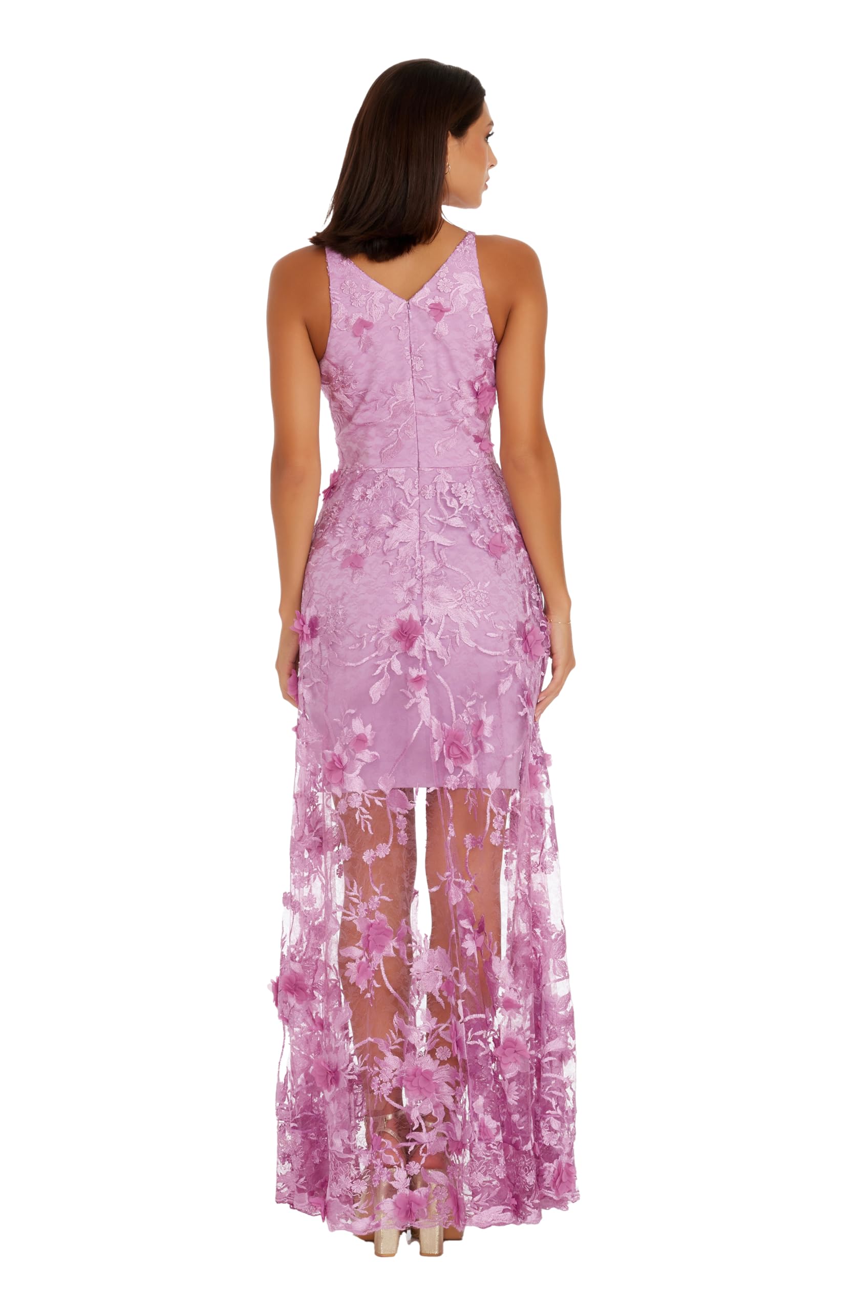 Dress the Population Women's Sidney Sleeveless Plunge Neckline Fit and Flare Maxi Dress: Small Lavender