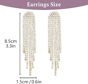 Dangle Tassel Earrings for Women, Bohemian Crystal Long Tassel Earrings Bling Drop Earrings Party Wedding Chain Earrings Jewelry Gift for Ladies Wife Mother Girls