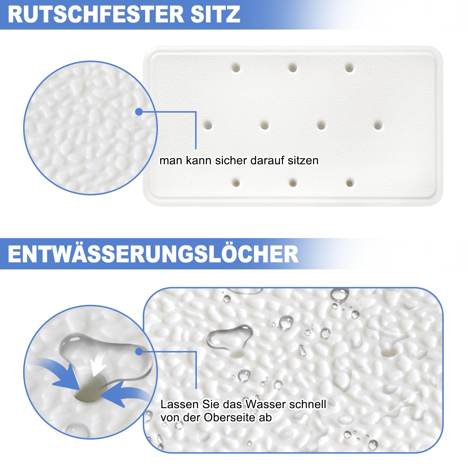 Asiento de bañera para personas mayores con acolchado de EVA azul, asiento de ducha antideslizante para bañera, diseño de alto contraste, ancho ajustable en 2 niveles (71/81 cm), aluminio, soporta