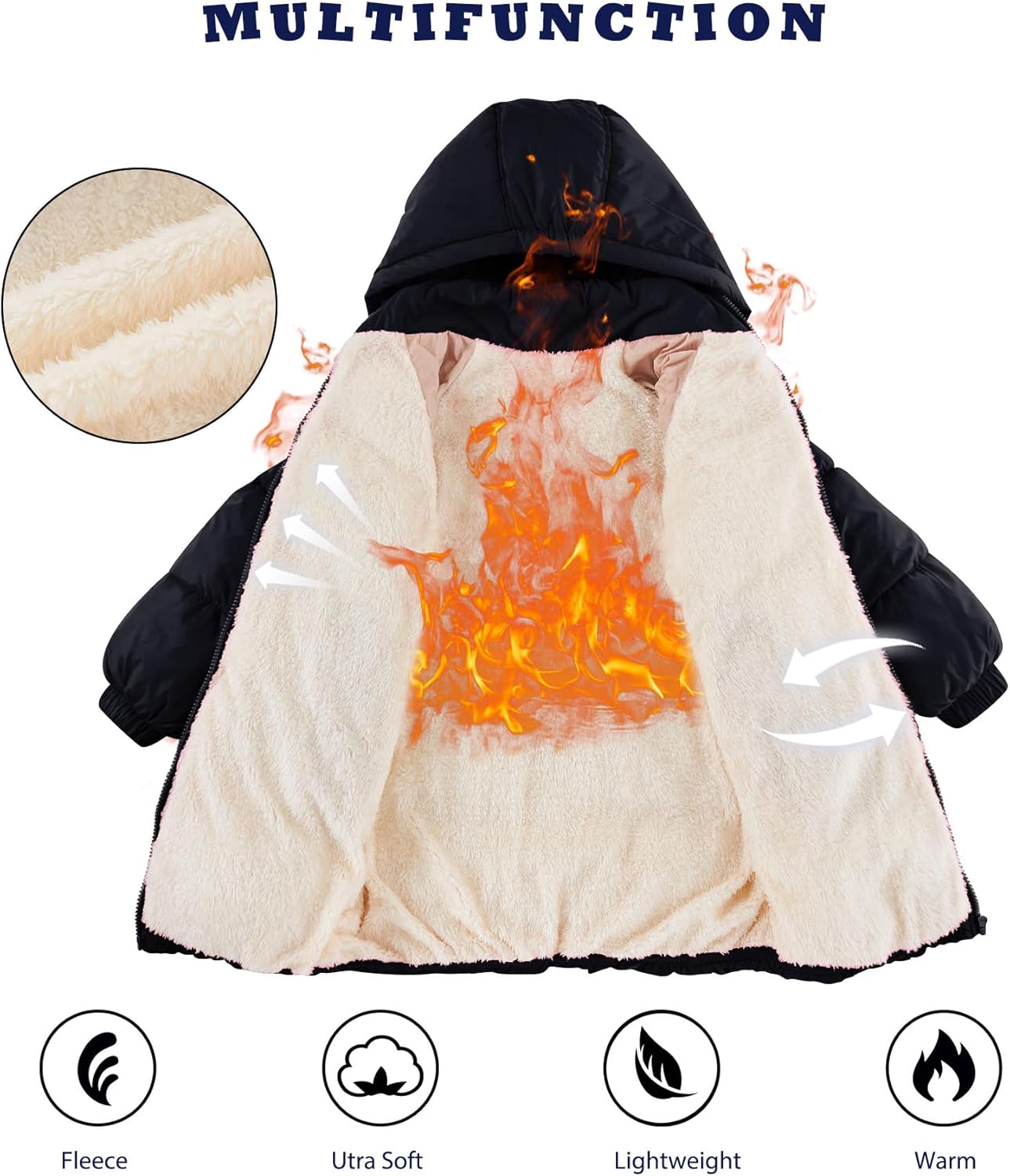 UNIFACO Girls Winter Coats Hooded Puffer Jackets Medium Length Down-like Cotton Coats Snow Outwear 5-12Y - Image 6