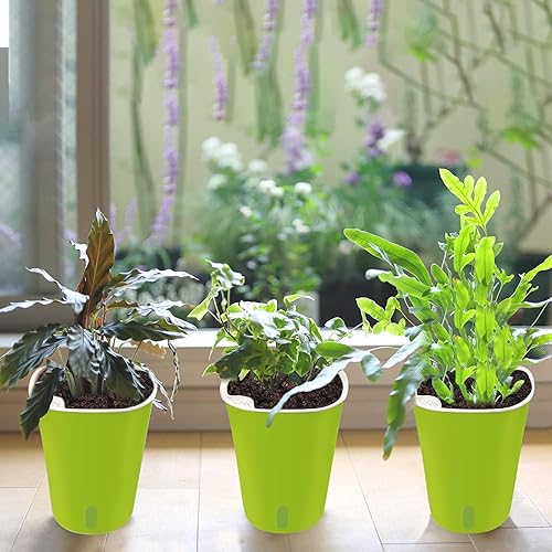 Miniatura 16 de TCBWFY Macetas de riego automático de 4 pulgadas para plantas de interior, 8 juegos de macetas de riego automático con ventana visual de nivel