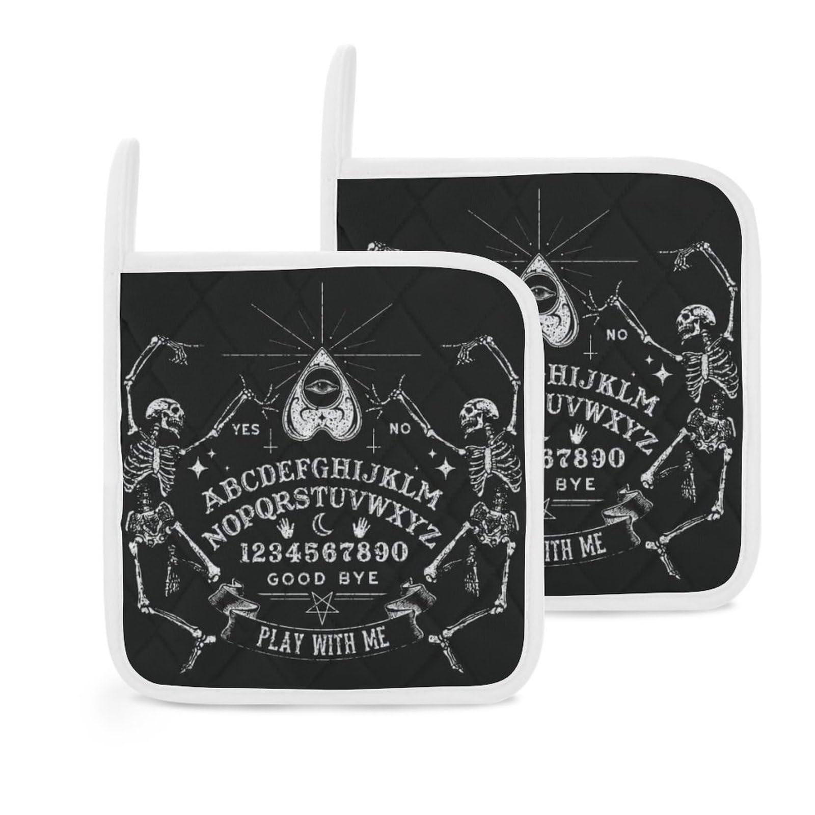 Black Gothic Skeleton Magic Witch Ouija Board Print Pot Holder Heat Resistant Potholder Trivet for Kitchen Cooking with Hanging Loop