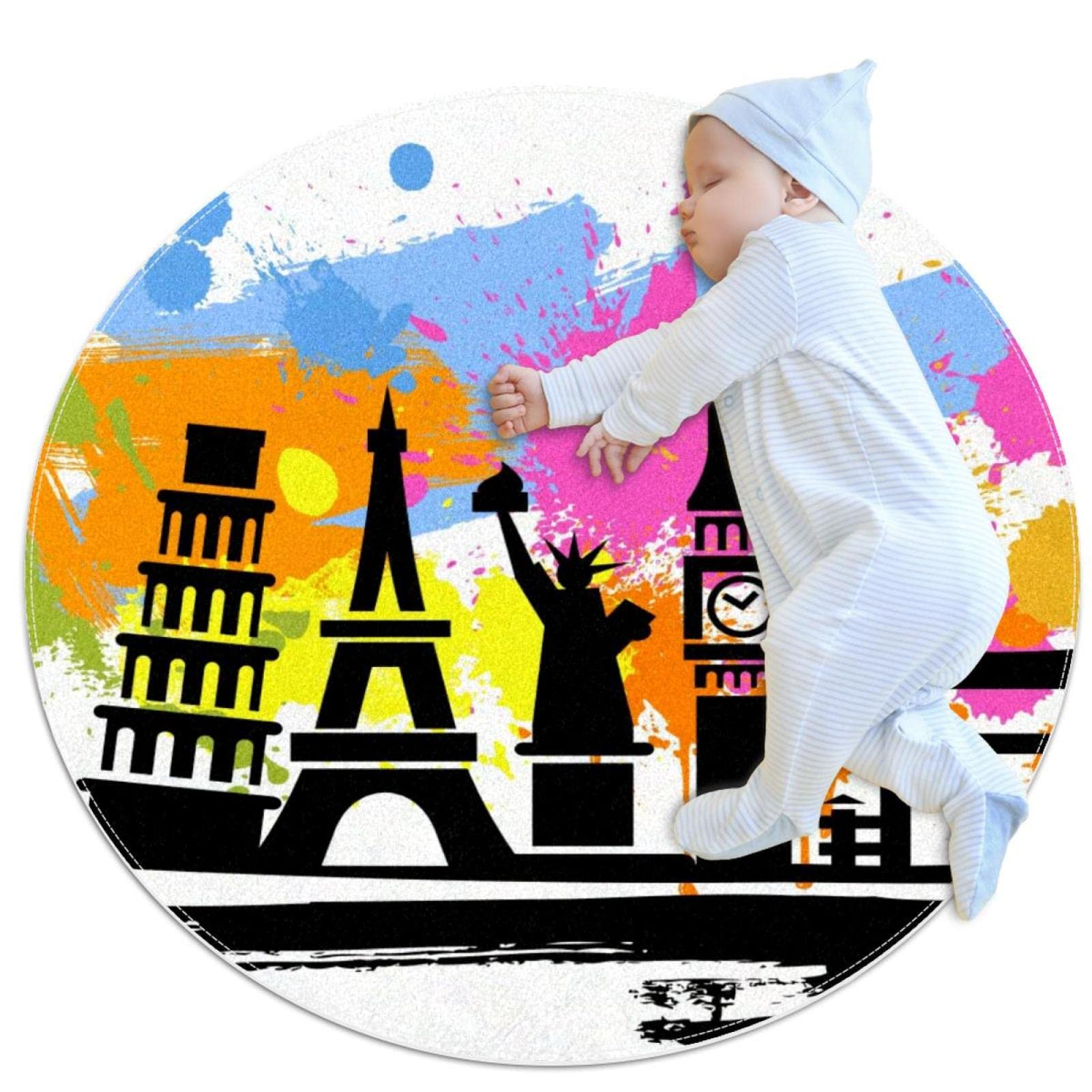 Tapis de chambre Londres rond 100cm JDEZ salon salle de jeux