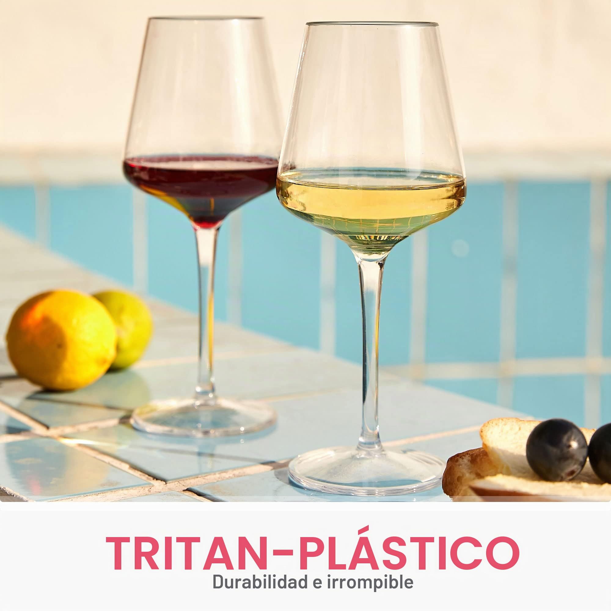 Copas de Vino Blanco Tinto de Tallo Largo Irrompibles Tritan-Plástico Juegos de Vasos de Plástico Regalo Sin Bpa Apto para lavavajillas 445 ML/15.6 OZ, juego de 6