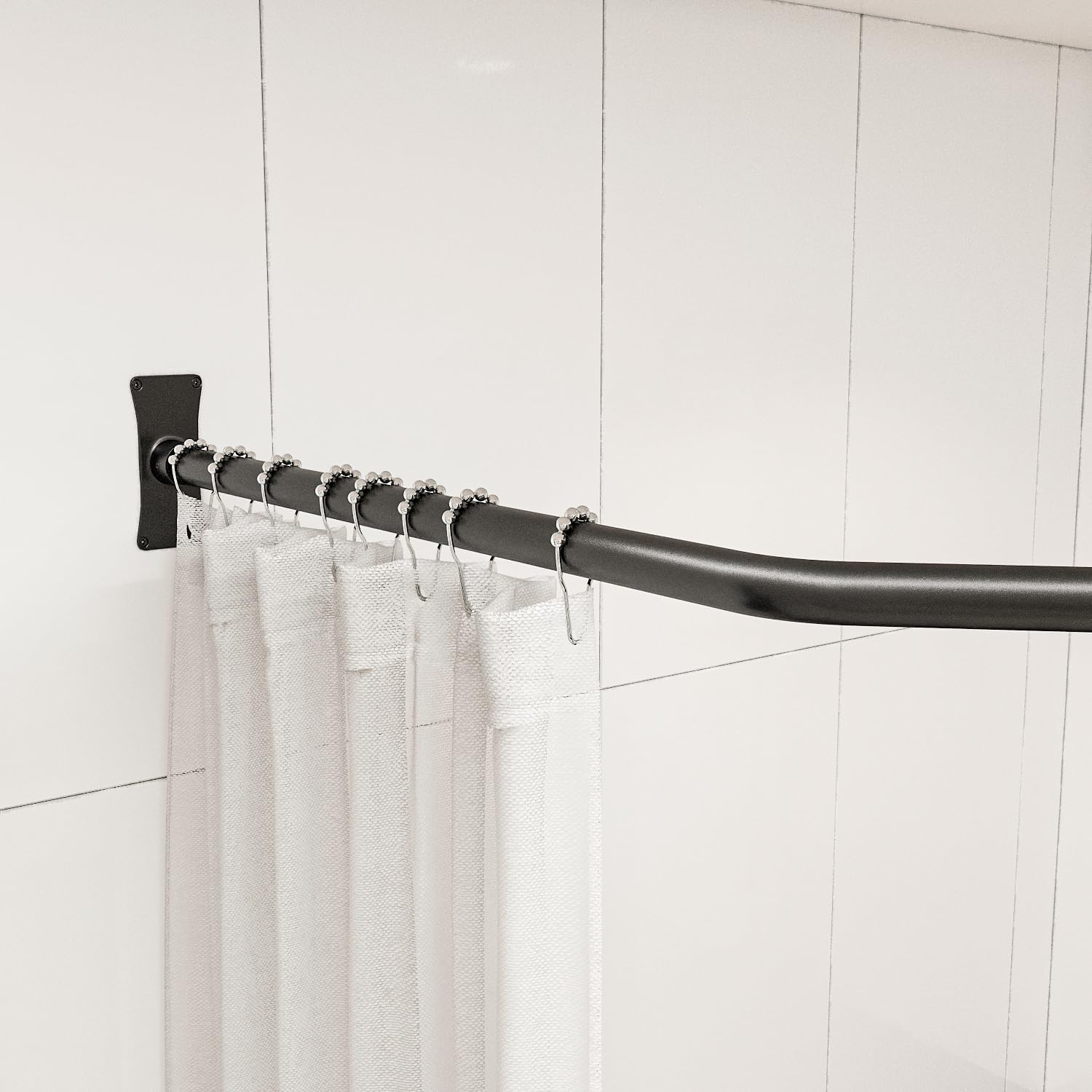 Naiture Corner Neo-Angle Shower Curtain Rod Stainless Steel with Ceiling Support, 18-1/2" X 26" X 30-1/2"(counterpart wall size:48" x 36"), Black Finish