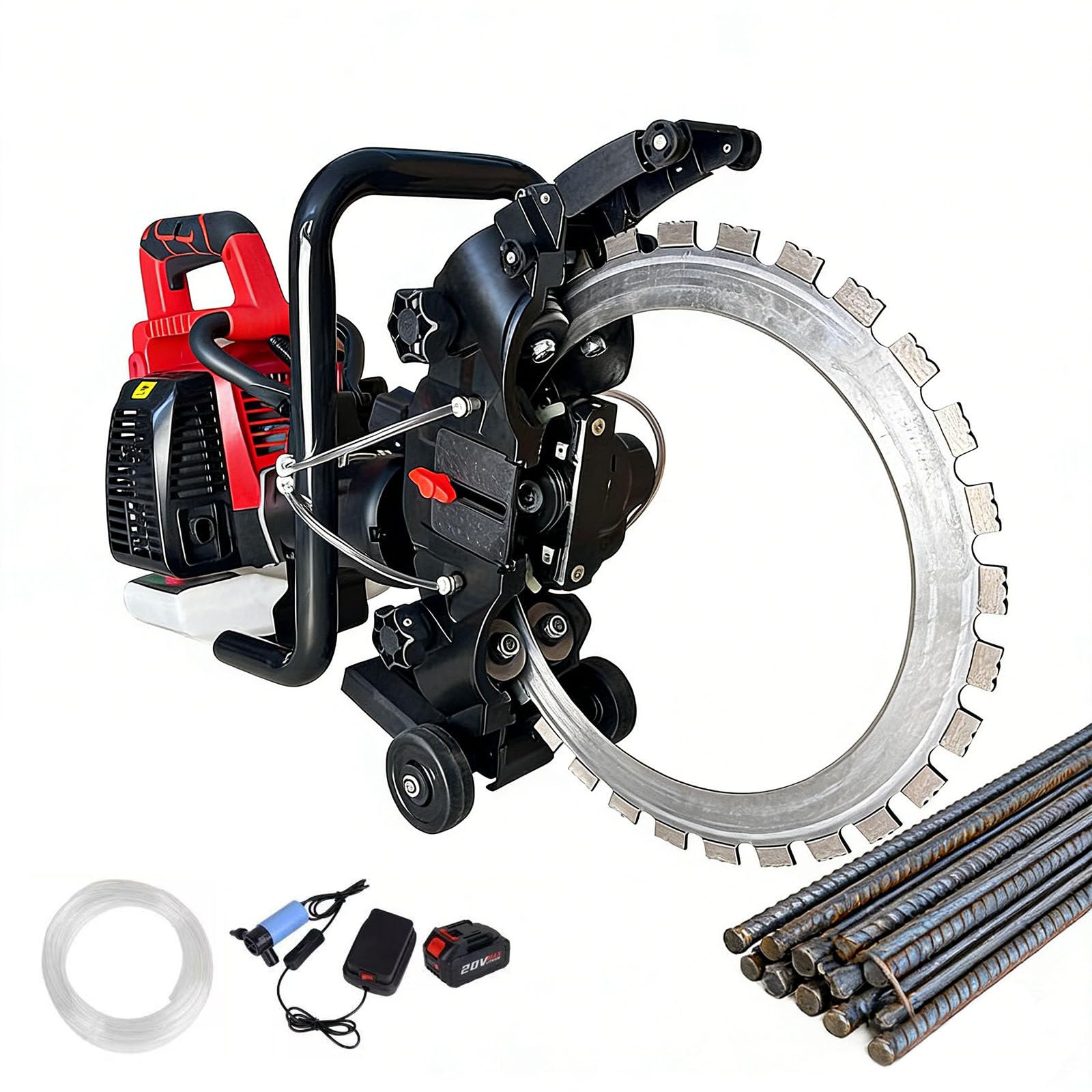 Sierra de Hormigón a Gas Inalámbrica 16" – 4800W 9000RPM Sierra de Corona Húmeda con Control de Polvo, Profundidad de Corte de 12" para Asfalto, Granito, Renovación & Trabajos Viales