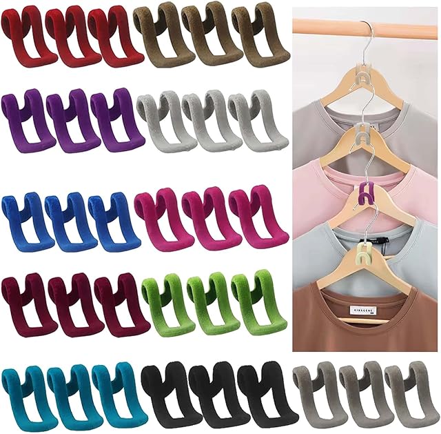 Kulannder Hanger Mini Flocking Hook Non-slip Clothes Rack Cascading Hanger Hooks 33 Pcs Saves Wardrobe Space Easy to Organize With a Whole Set of Clothing Bathroom kitchen Hooks