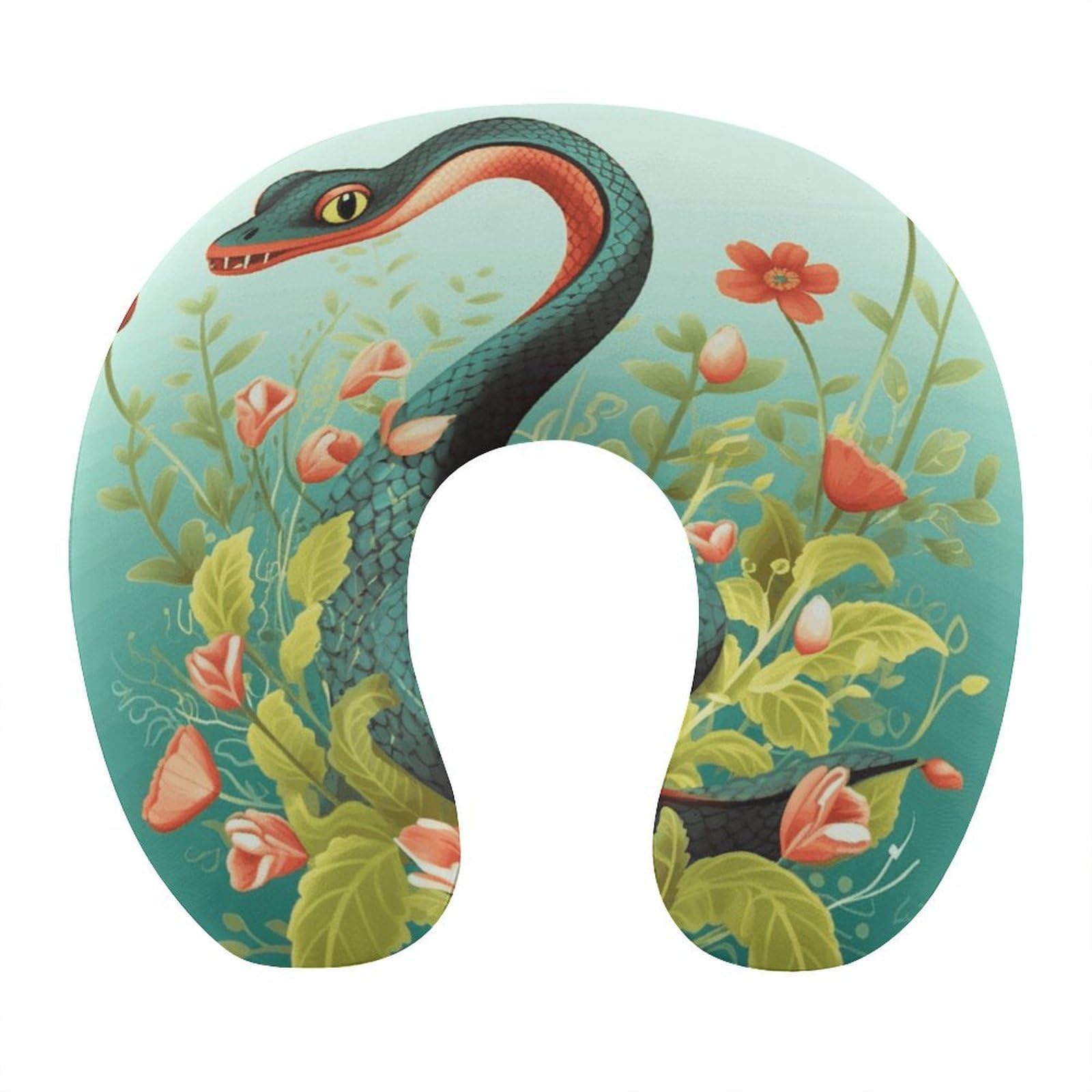 Almohada en forma de U de serpiente y flor, núcleo de almohada de espuma viscoelástica, cojín, proporciona apoyo para el cuello, almohada de viaje, adecuada para aviones, coches, hogares y