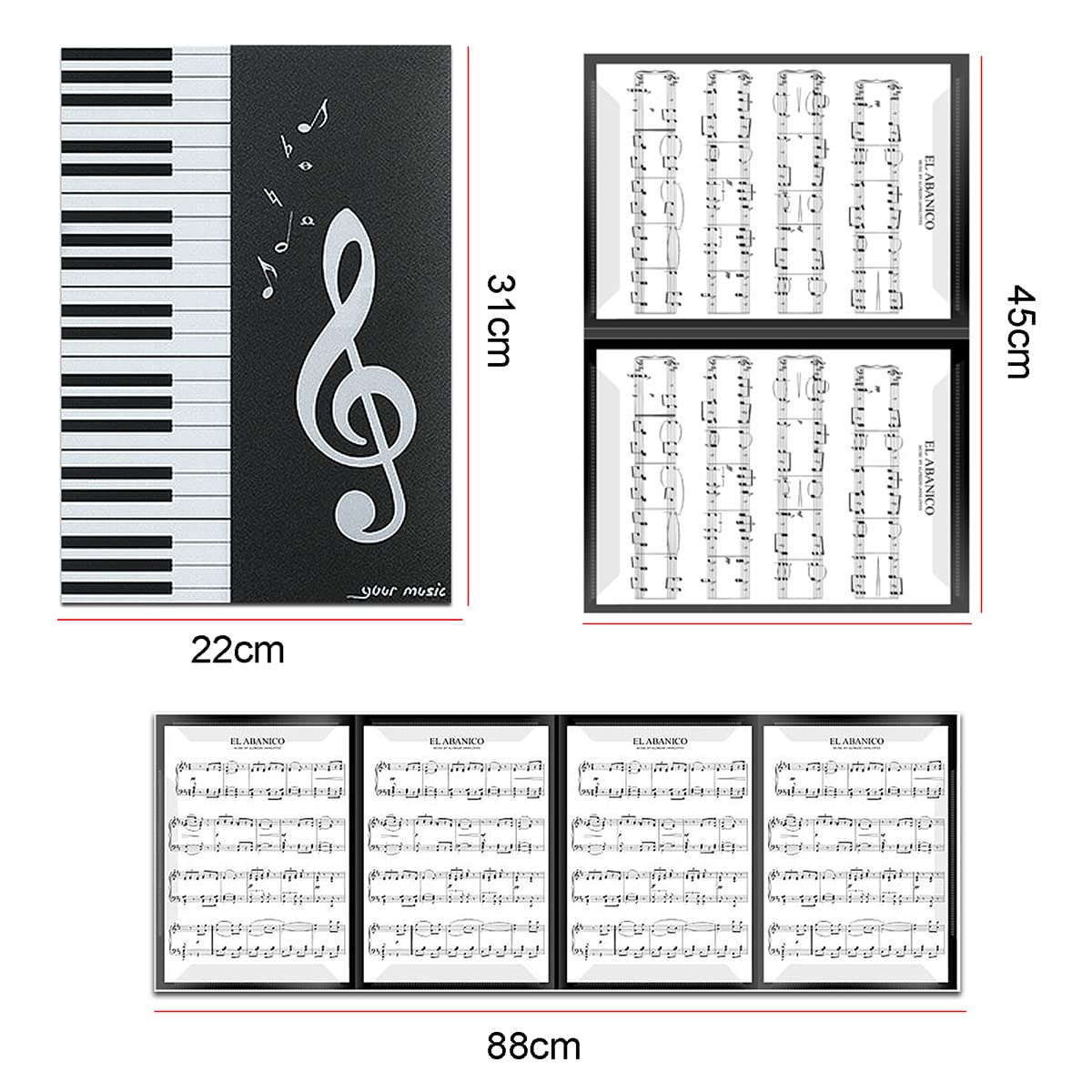 YUNYAN 6 Sided Music Folder for Music Sheets Foldable Music Folder A4 Music Folder Music Organiser Piano Music Sheets Holder Storage Black Folder - Image 2