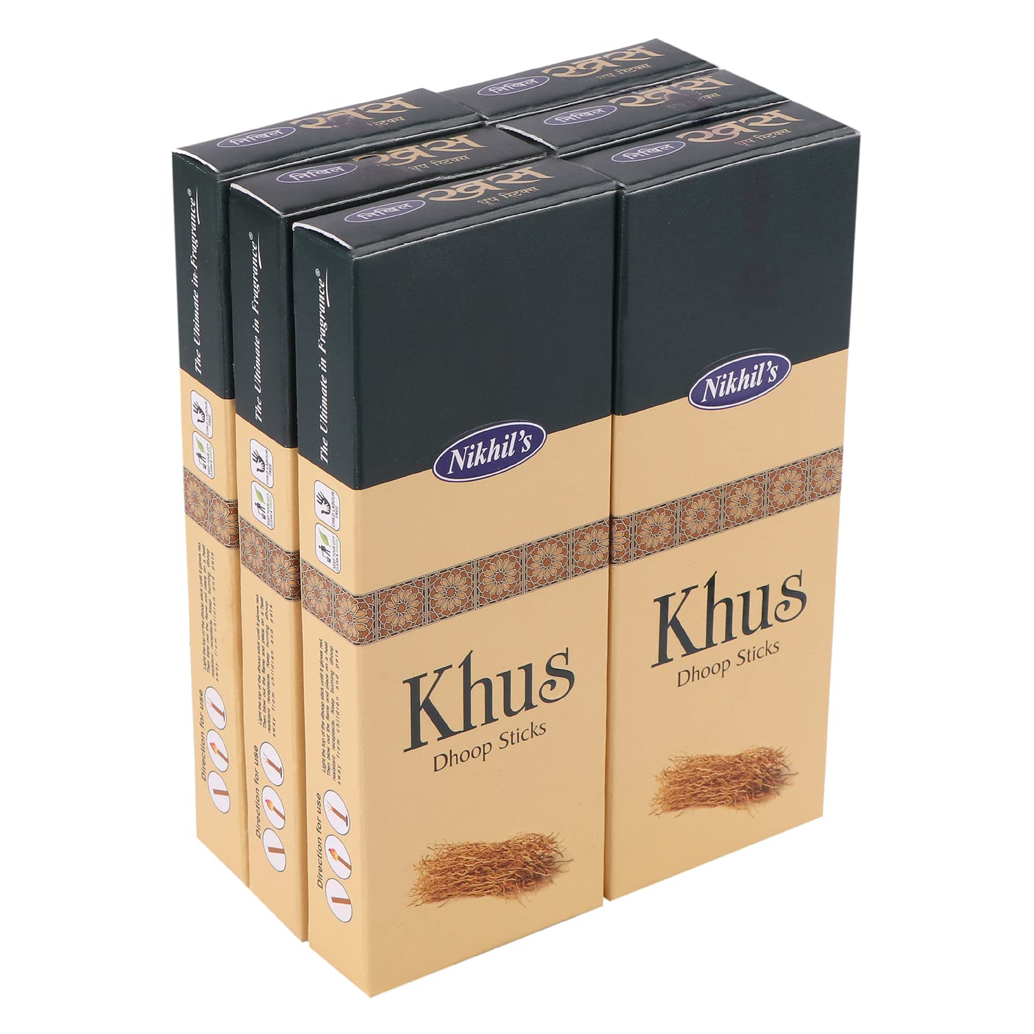 Nikhil Khus Dhoop Sticks Pack of 6 (Each Contains 20 Dhoop Stick, Total 120 Dhoop Stick and 6 Holder)
