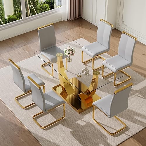 Miniatura 37 de Juego de mesa de comedor de 63 pulgadas para 4, juego de mesa de comedor dorado moderno para 4, juego de mesa de cocina de mármol sintético