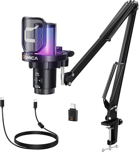 comica Ejoy Uni PRO(A) USB Wireless Microphone with Noise Cancellation, RGB Lights, Monitoring, Muting, Boom Arm Mic for C...