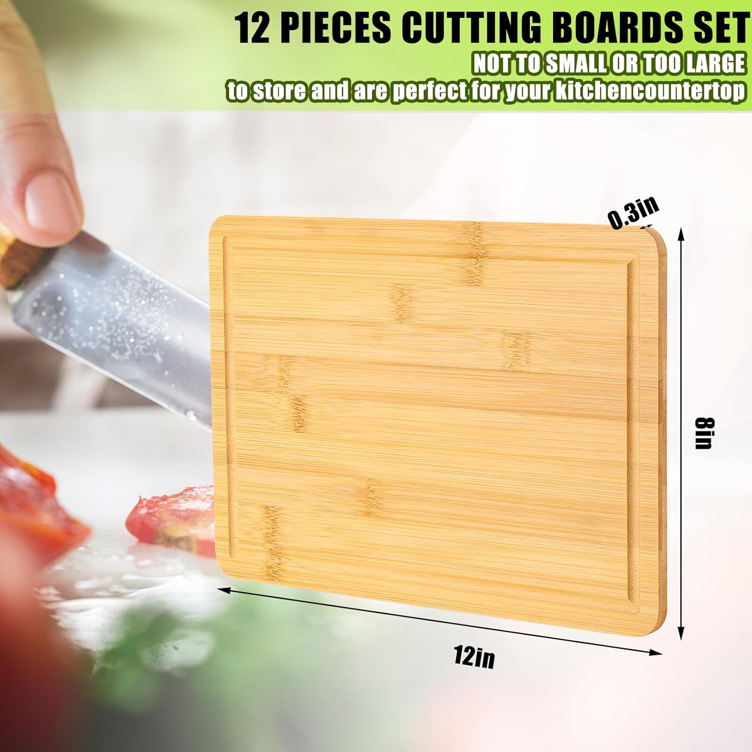 Patelai 12 Pack Bulk Plain Cutting Board Set Kitchen Chopping Boards Rectangular Blank Cutting Board Wood Crafts Serving Board for Christmas Wedding DIY Engraving Gifts(Bamboo,12 x 8 Inch)