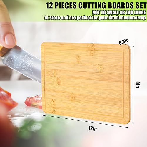 Miniatura 2 de Juego de 12 tablas de cortar de bambú liso a granel de 12 x 9 pulgadas, tablas de cortar rectangulares en blanco, tabla de cortar de madera, tabla