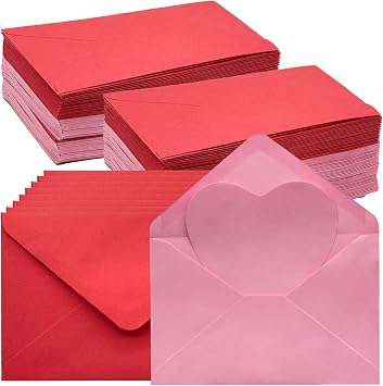 YIXAXKAO 50 Set Valentines Day Cards with Envelopes Blank Valentines Day Cards Blank Heart Paper Cutouts Hearts Valentine Greeting Cards with Envelopes for Classroom Exchangered and pink
