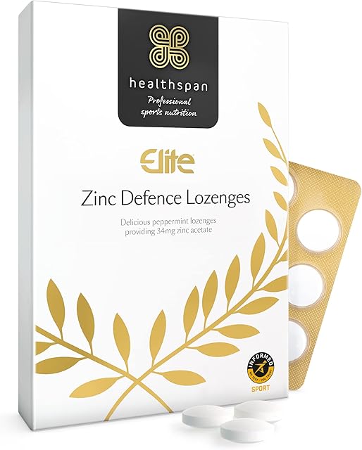 Healthspan Elite Zinc Defence Lozenges 34mg (45 Lozenges) | Providing 34mg Zinc Acetate | Immune Support | Cold & Flu | All Blacks Official Partner | Peppermint | Informed Sport Accredited | Vegan