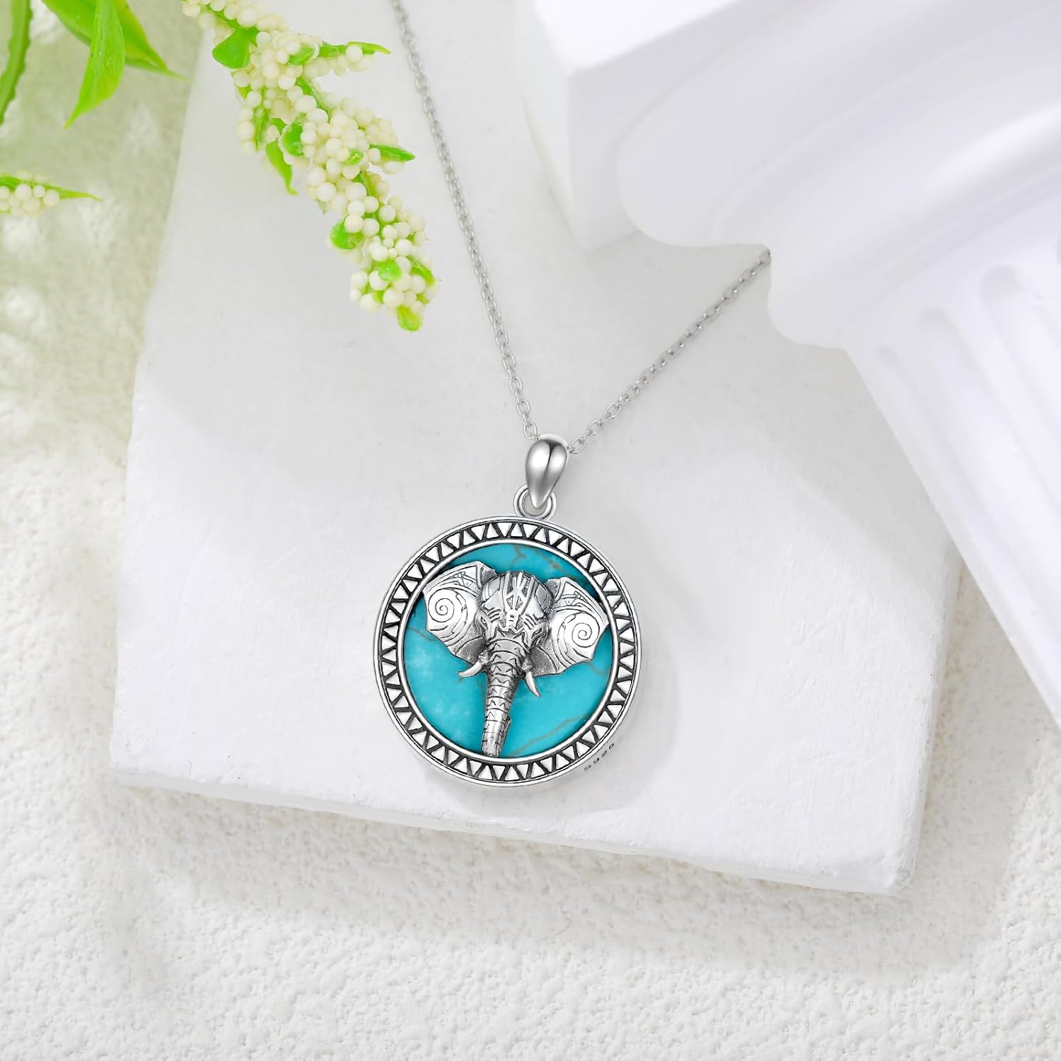 Elephant Necklace Natural Turquoise Gemstone 925 Sterling Silver Good Luck Elephant Head Pendant Lucky Animal Jewelry Gift for Women Wife - Image 4