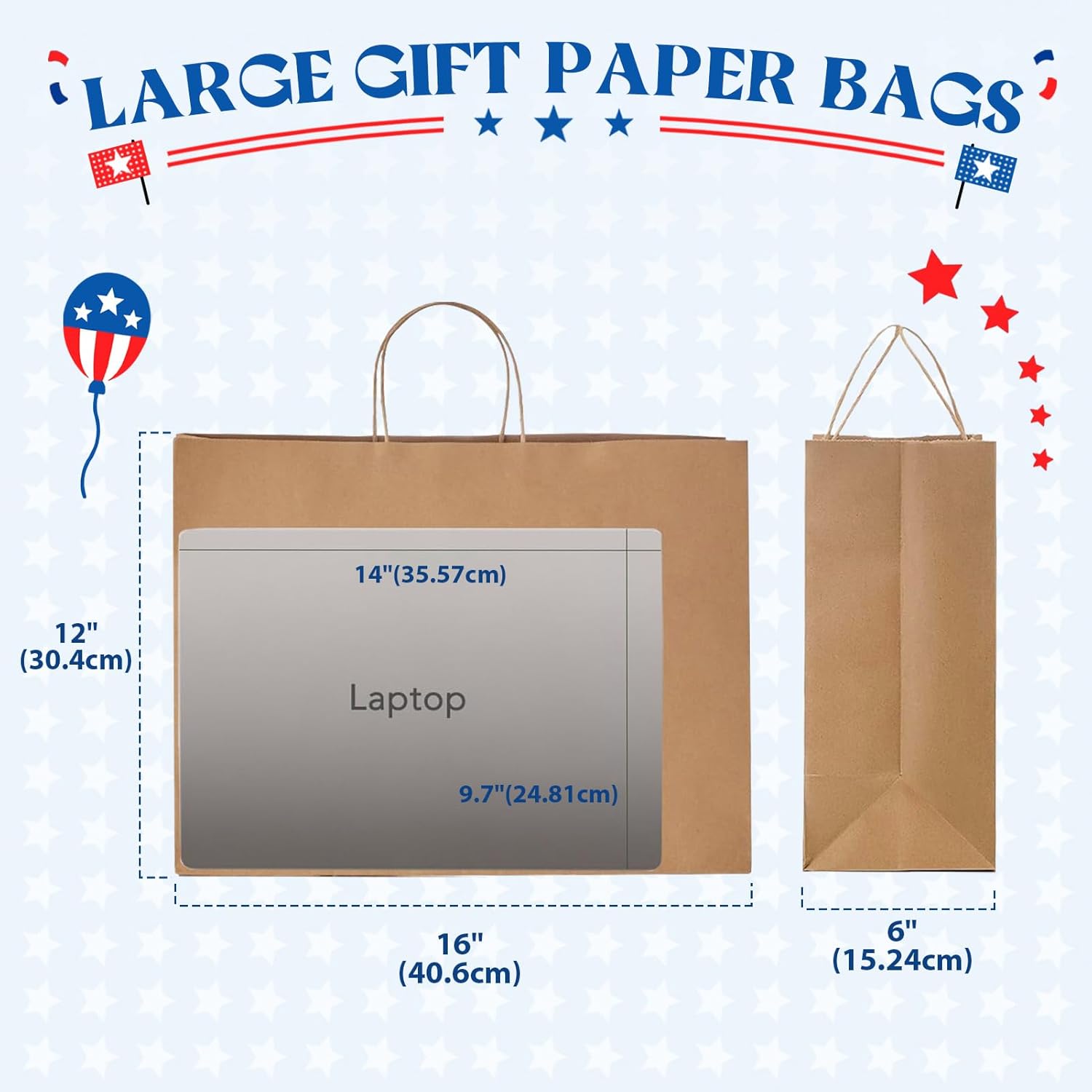 MESHA Large Brown Paper Bags with Handles 16x6x12 Inch 25 Pack Gift Shopping Bags Large Craft Bag Kraft Bag for Small Business - Image 2