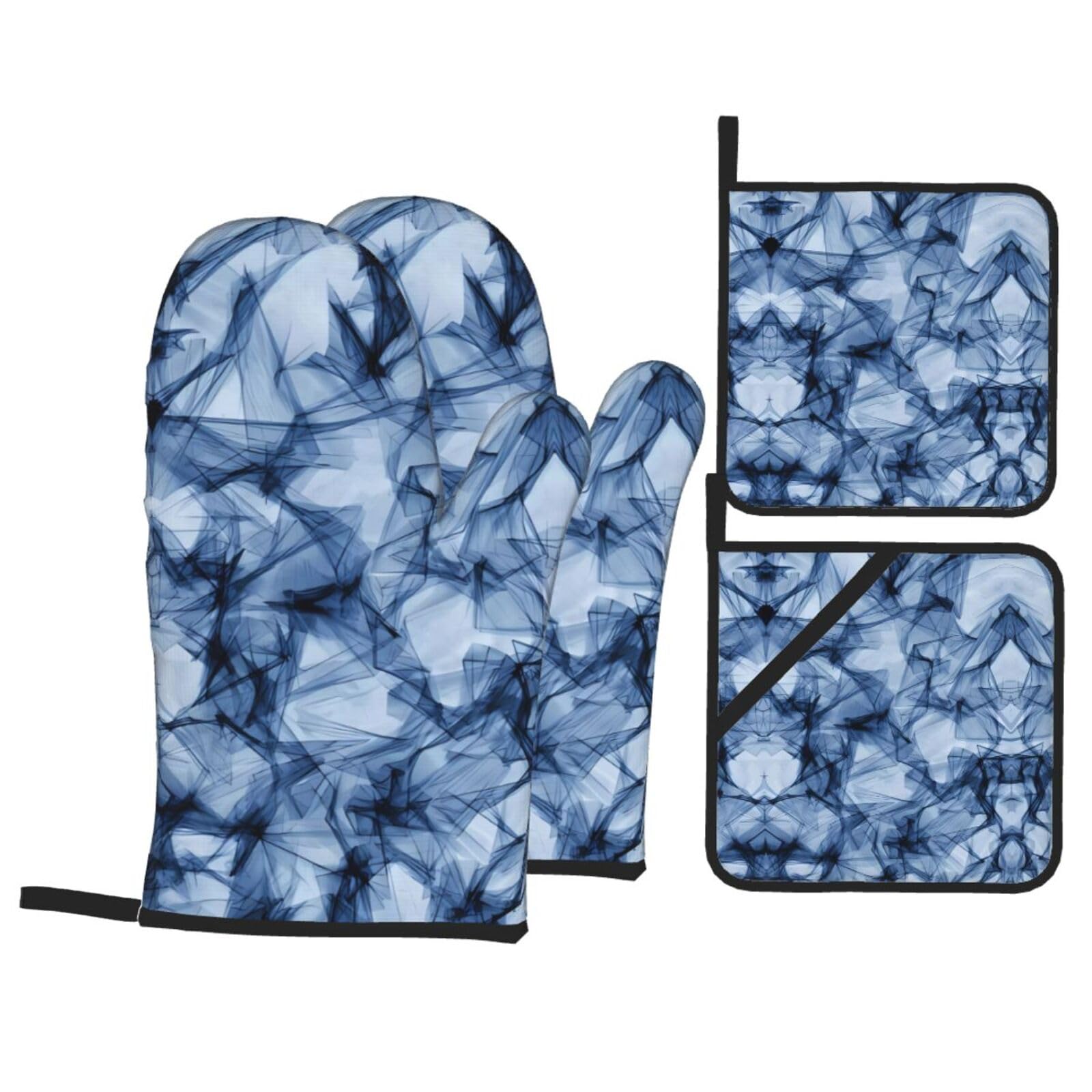 HJFCZH dark blue marble Prints Kitchen Throw Set: Durable Oven Layers with Waterproof Polyester – 4 Piece Heat Protection System