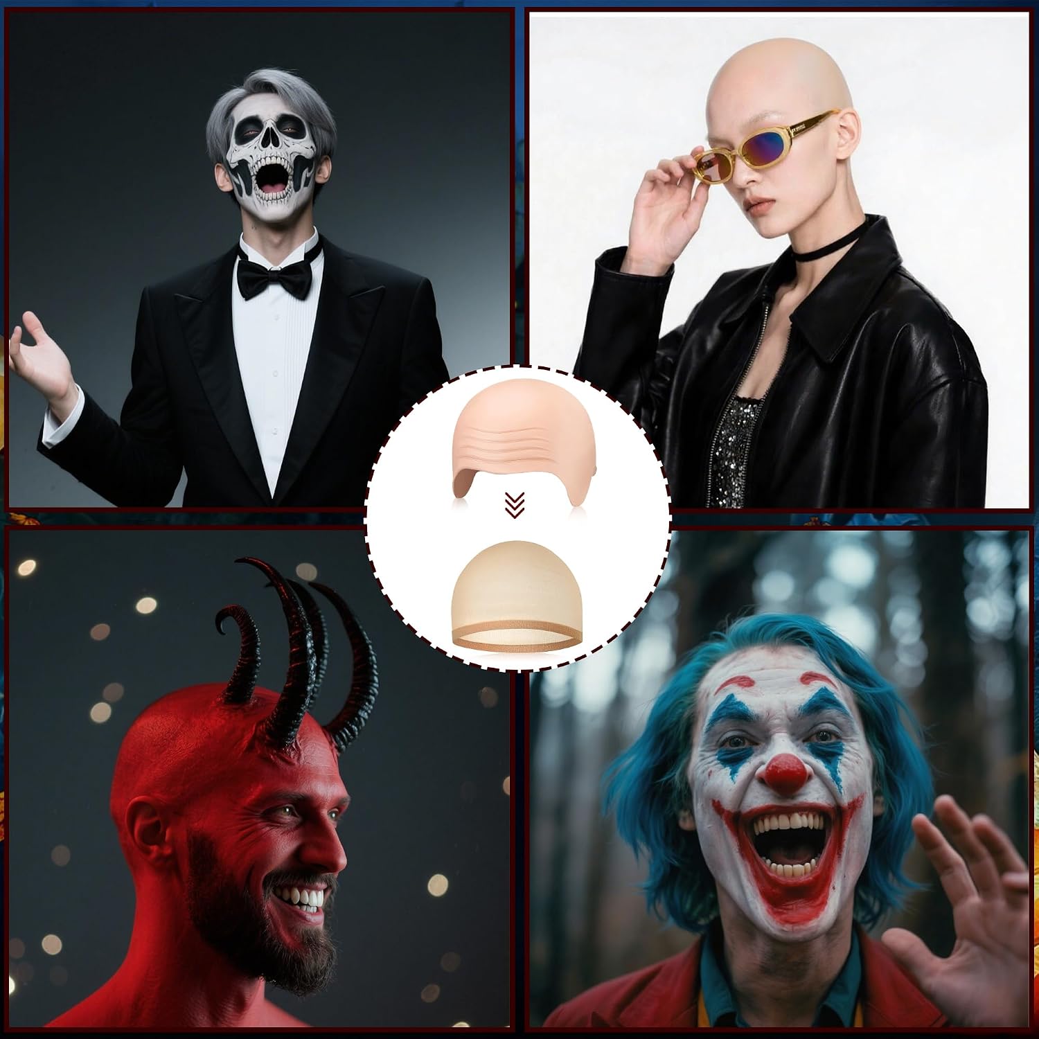 Halloween Bald Cap Bald Head Wig Caps for Adults Cosplay Party Supplies