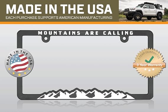 Spiffy Mountain License Plate Frame License Tag Holder Bracket Mountains are Calling Tag Frame for Overlanding Vehicles Gift for Car Guy | Made in the USA | Great for Hiking, Biking and Outdoor Lovers