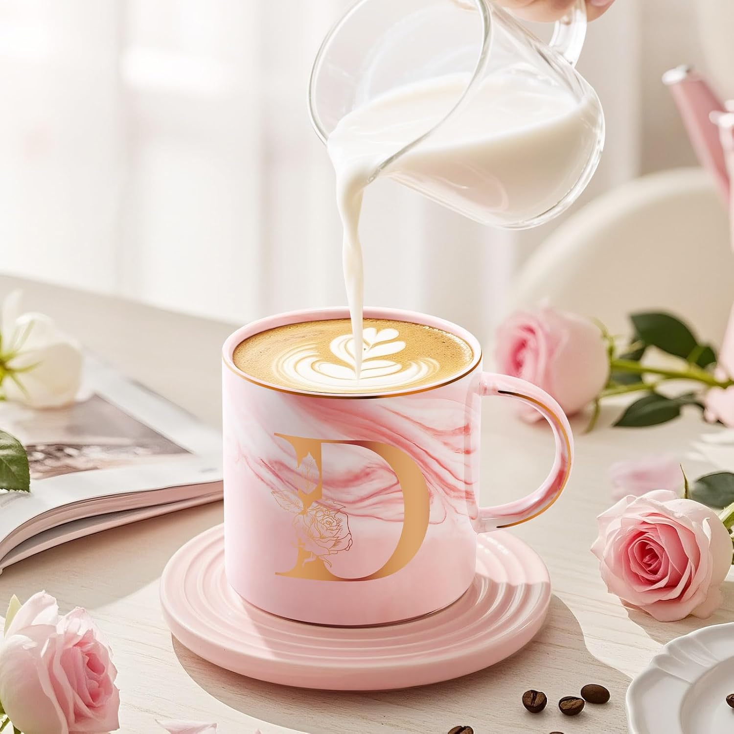 Valentines Day Gifts for Her, Anniversary Birthday Galentines Gifts for Women Mom Grandma Friend Sister Wife Teacher Coworker, Personalized Initial Customized Gift Monogrammed A-Z Coffee Mug 12 OZ(D) - Image 6