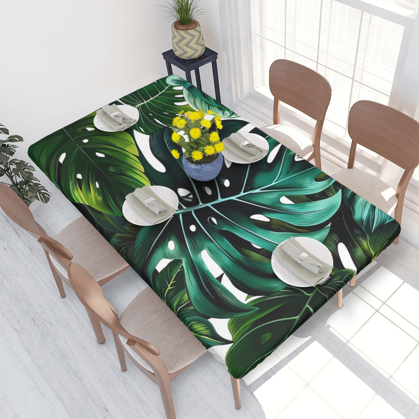 WPKJU Tropical Leaves Printed Tablecloths 4ft Rectangular Table Covers Washable Polyester Decorative Table Cloth for Dining Table Picnic Wedding