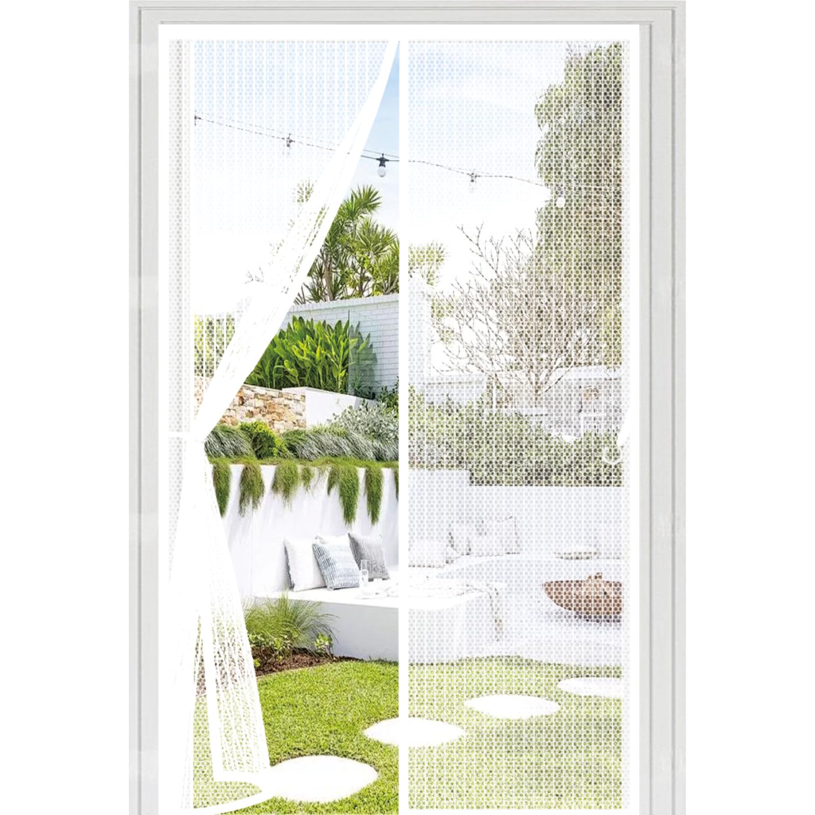 Anti mouche 123 x 204 cm rideau aimanté blanc maille dense sans percer