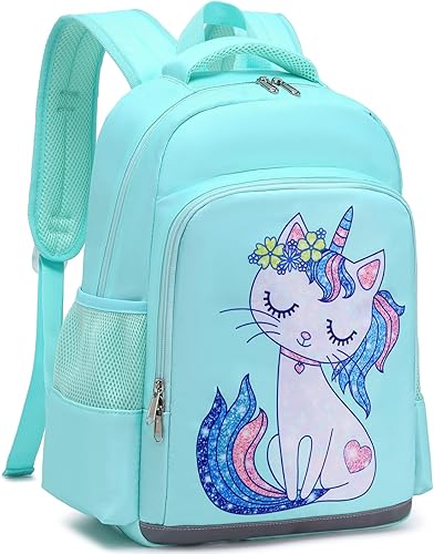 Miniatura 2 de JIANYA Mochila para niñas y niños, mochilas para libros, lindas y ligeras, *Gato azul claro, Mochila escolar para niña preescolar de jardín de