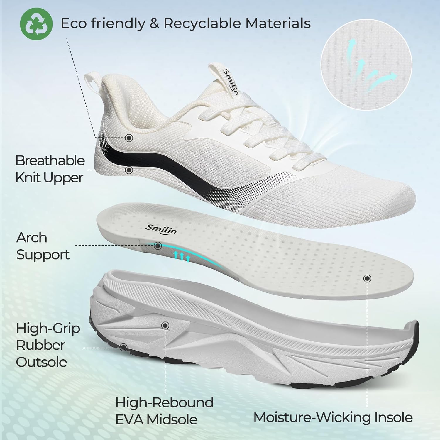 SMILIN Women's Walking Shoes with Arch Support, Athletic Comfortable Lightweight Cushion Running Tennis Sneakers, Lace Up Breathable Footwear for Standing All Day Work Gym Workout Travel Training