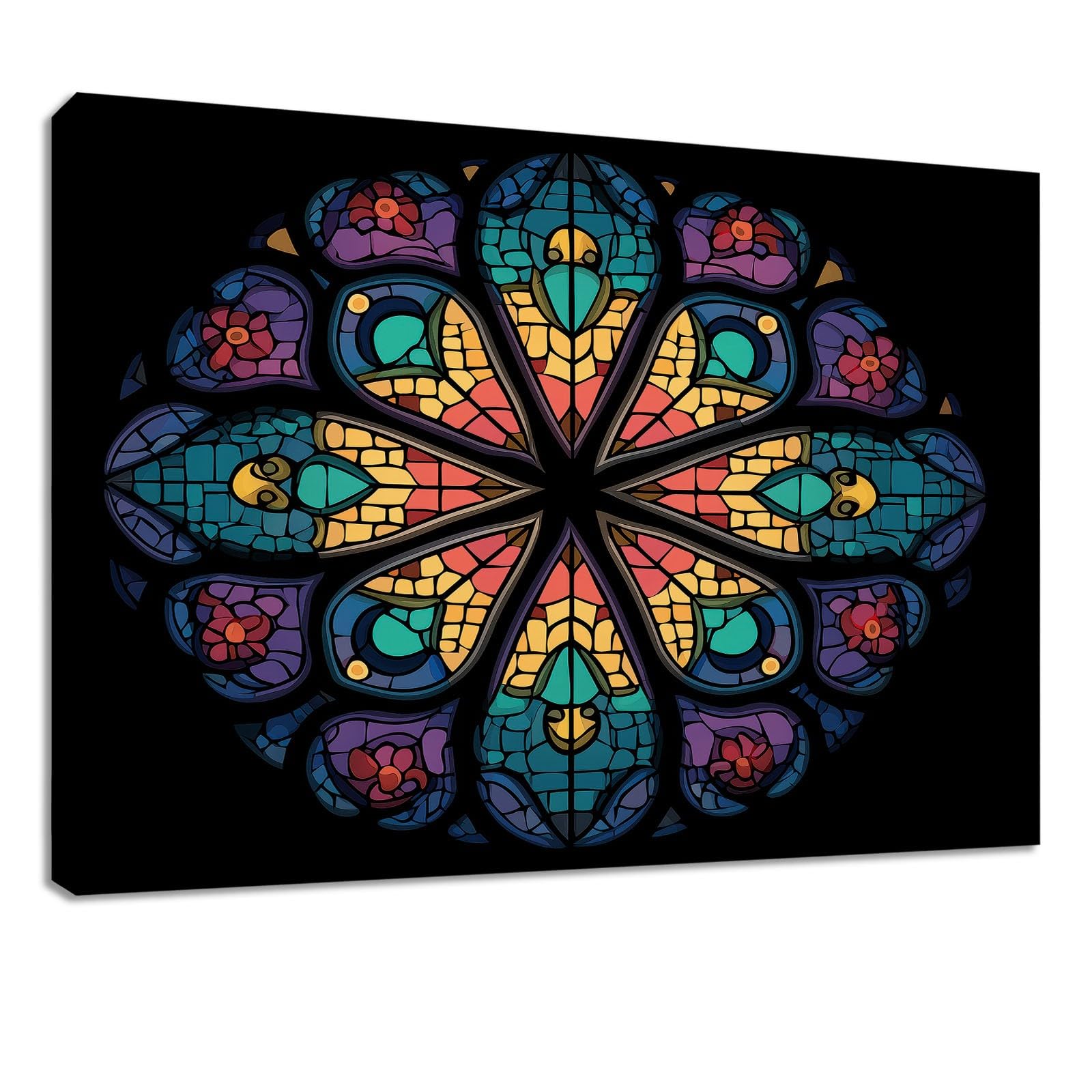 Obraz na płótnie z ramą, nowoczesne obrazy ścienne do salonu, 100 x 70 cm, czarny, geometria, kalejdoskop, druk artystyczny, obrazy do sypialni, biura i łazienki