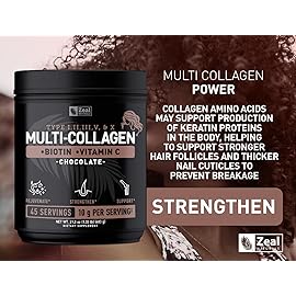 Premium Multi Collagen Peptides Powder (1, 2, 3, 5 & 10) with Protein. Vitamin C, Biotin, Hyaluronic Acid, for Hair Skin and Nails - Marine, Bovine, Chicken & Eggshell (Chocolate, 45 Servings)