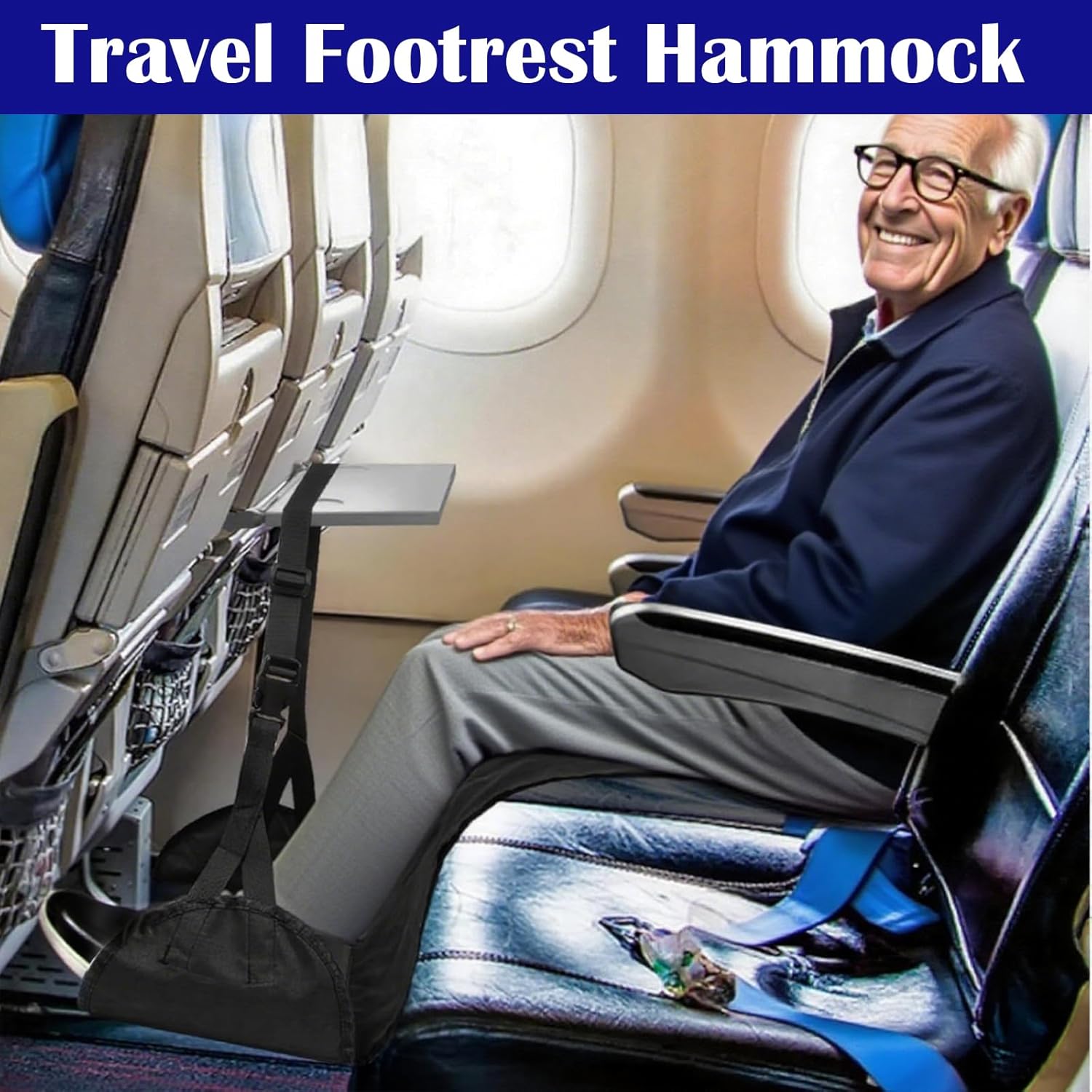 2 Pcs Length Adjustable Airplane Foot Hammock Foot Rest Sling for Travel Airplane Flights - Image 5