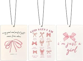 Coquette Pink Bow Girly Bible Verse Air Freshener for Car, Cute Religious Air Freshener Hanging 3 Pcs for Cars Closet Drawer or Books, Cute Preppy Christian Car Mirror Decor for Women