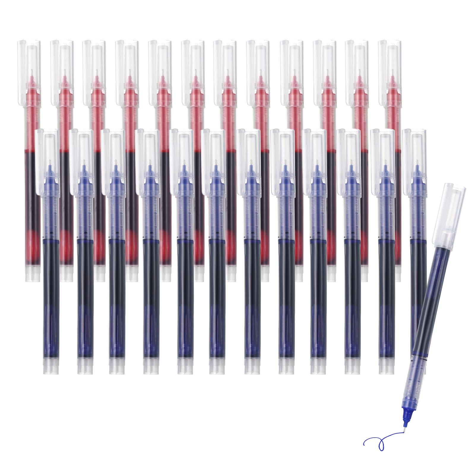 PATIKIL 24Pcs Liquid Ink Rollerball Pens, 0.5mm Fine Point Needle Tip Pens Smooth Writing Gel Ink Quick Dry Blue/Red Ink for Office Note Taking Journaling, Transparent Plastic