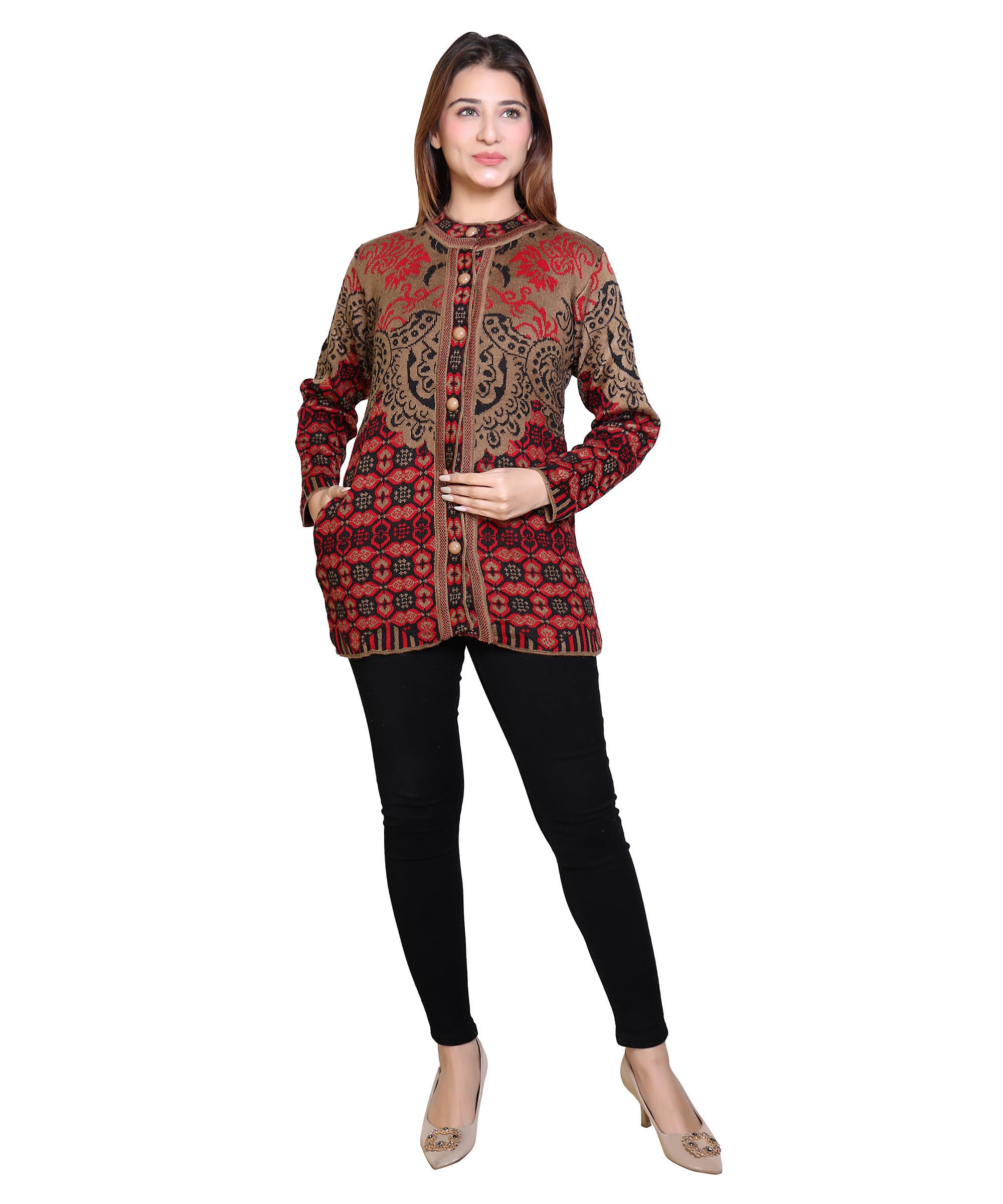 grand line Women Sweater for Winter Woolen Acrylic Full Sleeves Round Neck Stylish Design Cardigan Girls/Ladies|Brown, L-picture-34