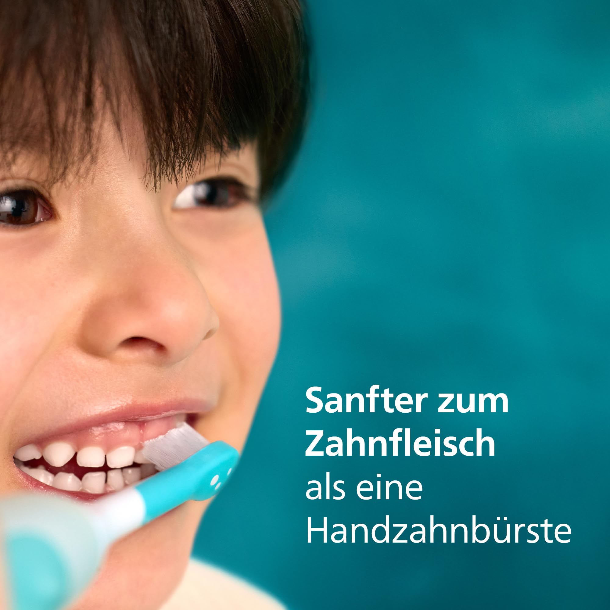 Philips Sonicare for Kids elektrische Kinderzahnbürste - Schallzahnbürste für Kinder ab 3 Jahren, 2 sanfte Putzprogramme, 2-Minuten-Timer, 2 Mini Bürstenköpfe, Blaugrün, Modell HX6500/23