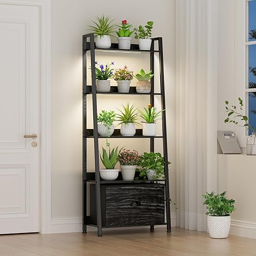 Miniatura 2 de Soporte grande para plantas de interior con luces de cultivo y cajón de almacenamiento, estante para plantas de 5 niveles de 63" extra ancho de