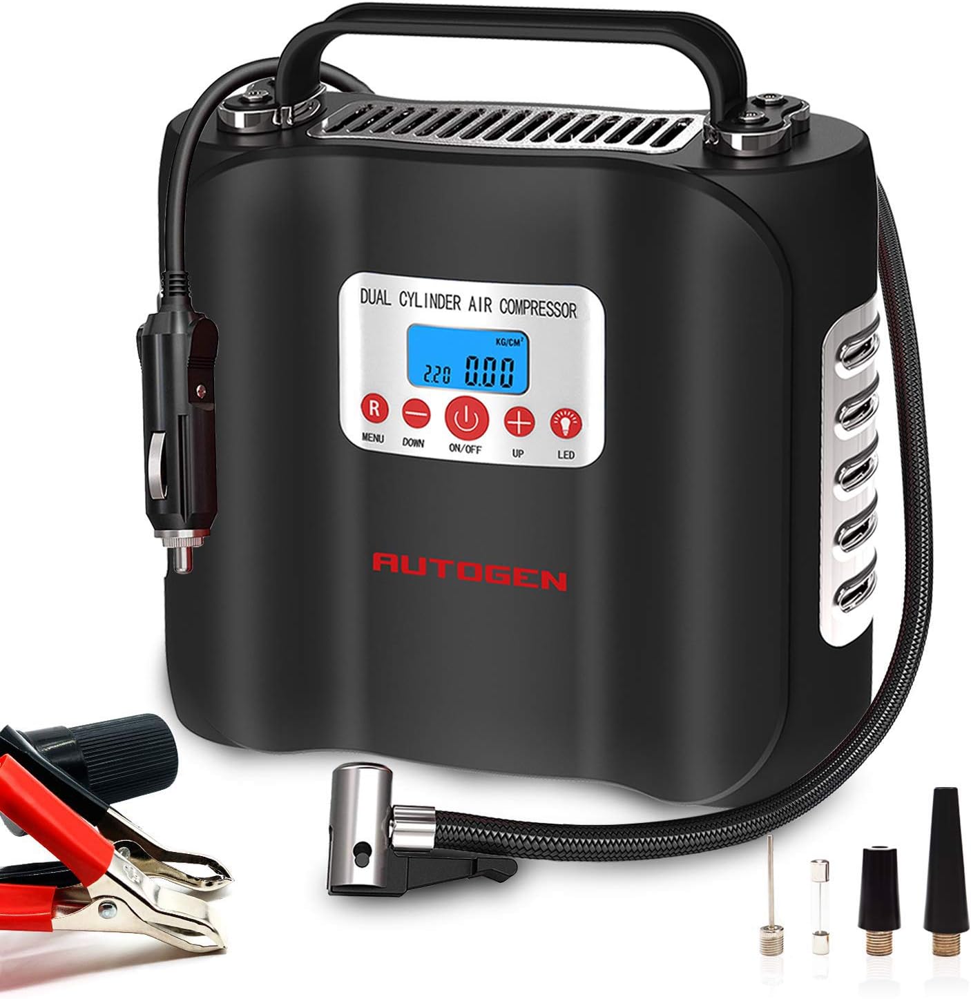 AUTOGEN Double Cylinder Air Compressor Tire Inflator 12V Heavy Duty Air Pump for Car Tires 150PSI Tire Inflator with Digital Pressure Gauge for Car, Truck, RV, Bicycle and Other Inflatabls