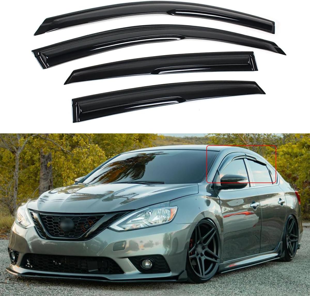 (Similar)Window Visors Compatible with Nissan Sentra Sedan 2013-2019,Rain Guards Sun Shields Window Deflector,Tape-On Mugen Style,4PCS for Sentra Sedan 2013-2019